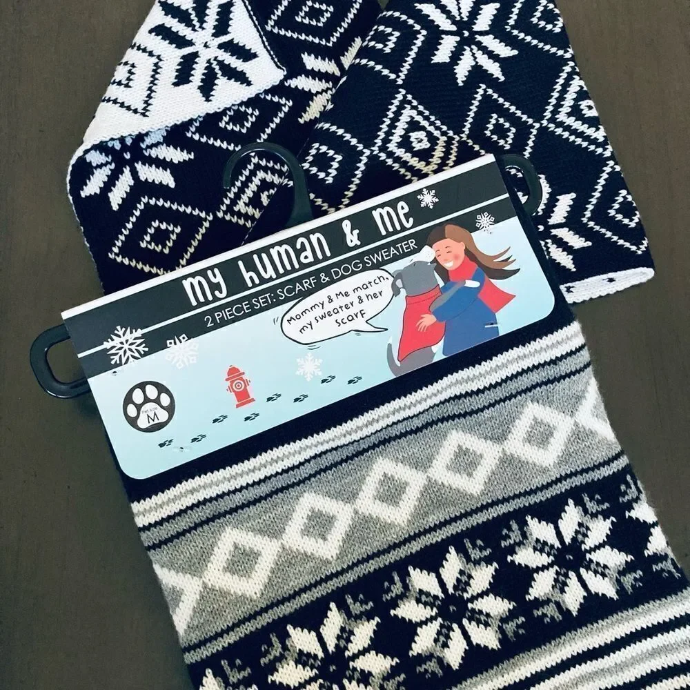 Nordic Fair Isle Dog Sweater & Matching Dog Mom Scarf Set